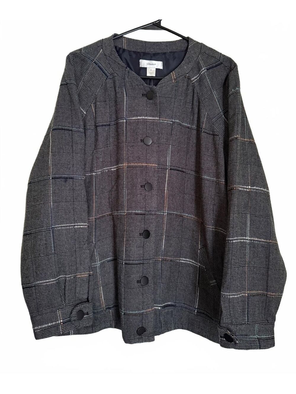 CJ Banks NEW Women's Blazer Jacket Size 2X Plaid Grey Classic City Chic Office